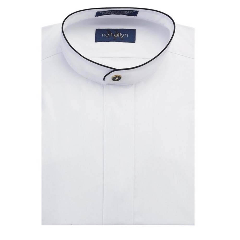 Neil Allyn Men's Dress Shirt Banded Collar with Black Piping